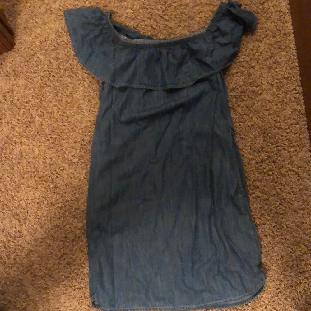 off the shoulder denim dress